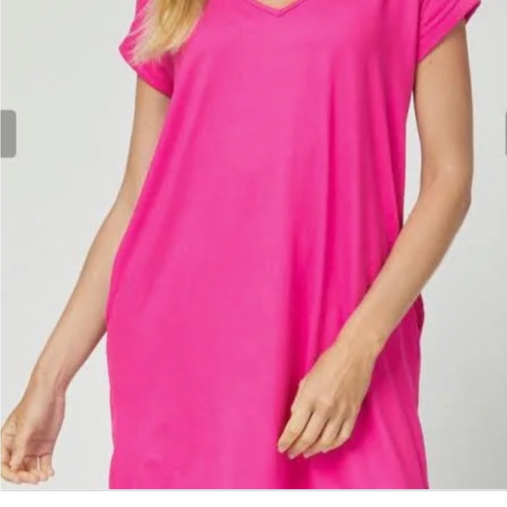 ENTRO hot pink v neck T-shirt dress 3x/4x oversized - Picture 3 of 10